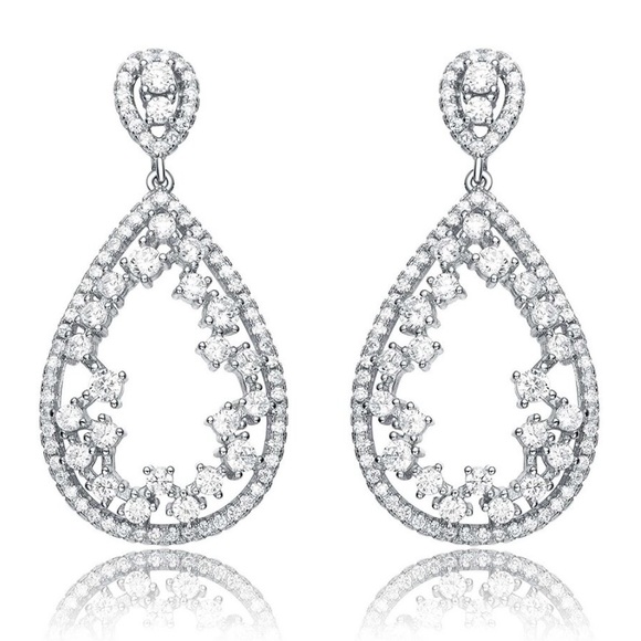 Genevive Silver Dangle Earrings - Picture 9 of 10